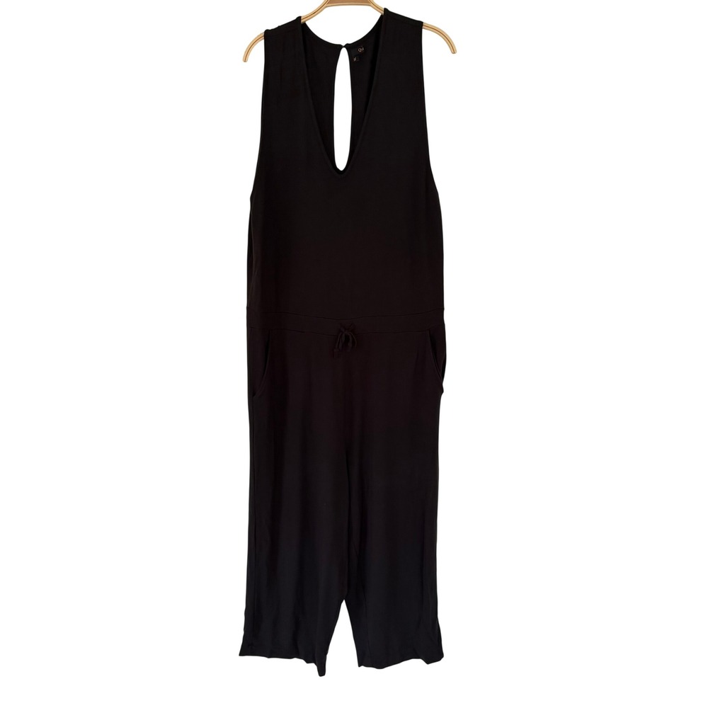 Quince Black Sleeveless Knit Drawstring Waist Wide Leg Jumpsuit XL